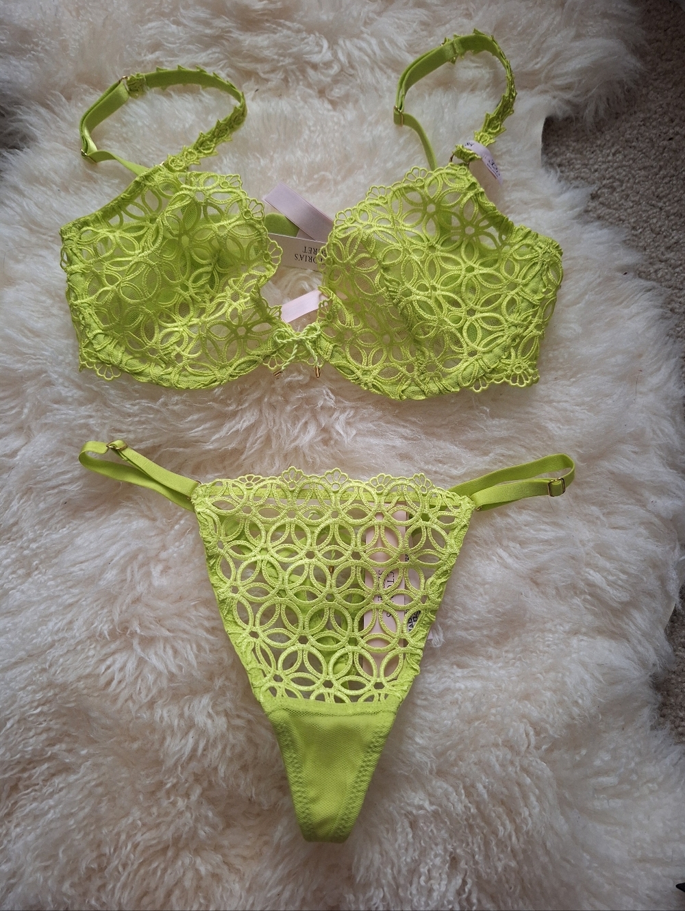 VS Lime Green Lace Bra & Thong Set